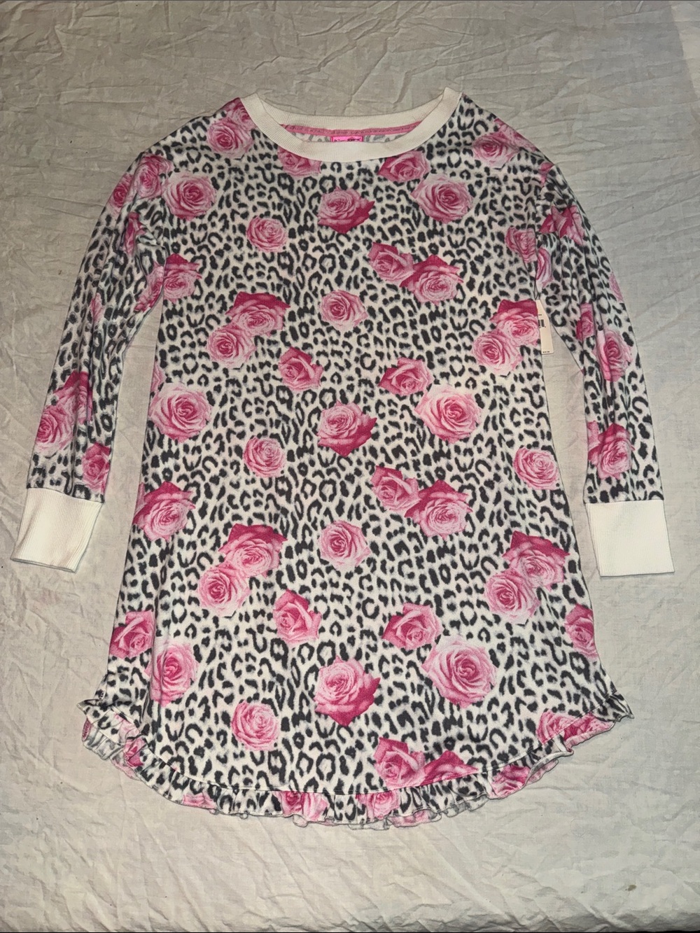 NWT Betsey Johnson Leopard & Pink Rose Print Sleep Shirt Small